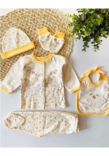 Aykor Tekstil Kız Bebek 5 li Hastane Çıkışı Çiçekli Sarı