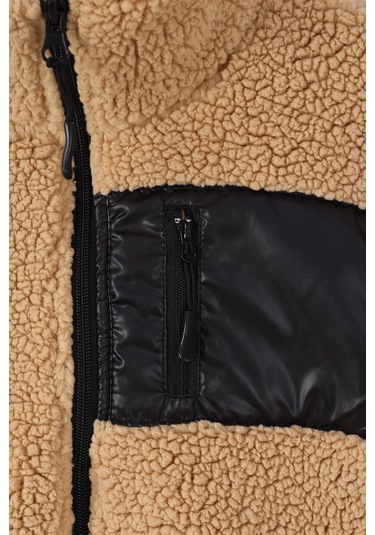 Monox Çocuk Lastik Manşetli Fermuarlı Unisex Kuzu Wellsoft Peluş Ceket Kahve