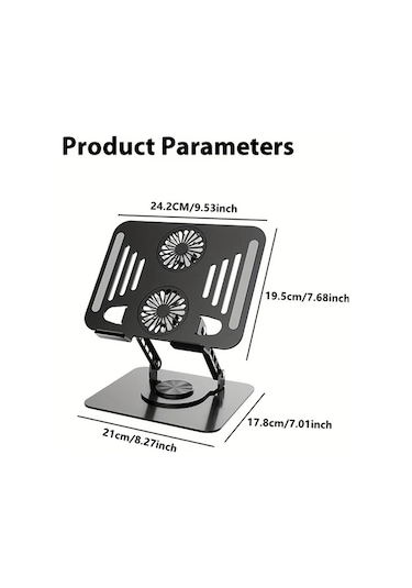 Elmpaly Siyah Dizüstü Bilgisayar Standı - Ayarlanabilir Fanlı Taşınabilir Katlanır Masaüstü Sehpası