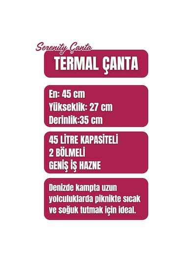 45 Lt. Termal Kamp Ve Piknik Yemek Taşıma Çantası, Soğutucu Buzluk Çanta Kırmızı