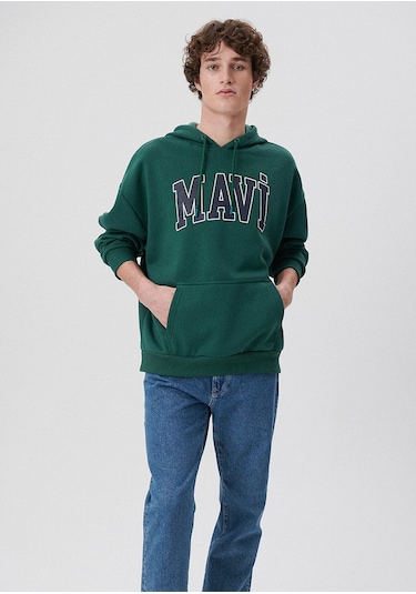 Mavi - Mavi Logo Baskılı Kapüşonlu Yeşil Sweatshirt 067149-71874 Yeşil