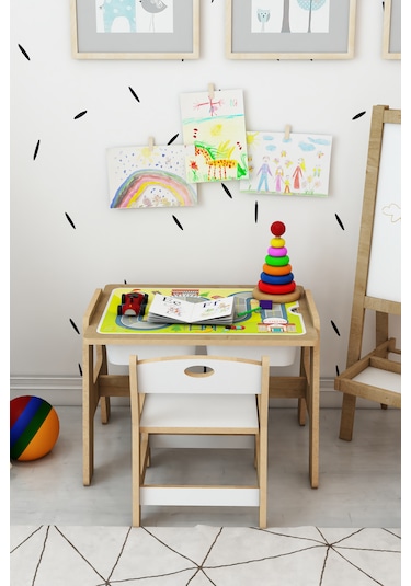 Lesson Montessori Ahşap Aktivite Masa Sandalye Takımı Yeşil