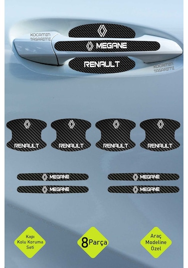 Renault Megane Kapı Kolu Koruma Seti Megane Modeline Özel Karbon Desenli 8 Parça Şık Folyo