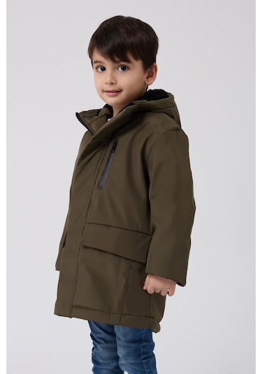 Freemen Erkek Çocuk Haki Kürklü Su Ve Rüzgar Geçirmez Kapüşonlu 3 Kışlık Mont Haki