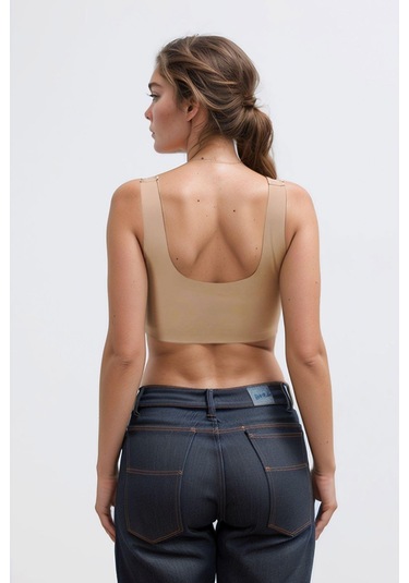Kahverengi Dikişsiz Lazer Kesim Sütyen Pedli Kadın Hayalet Sütyen Dalga Detaylı Kahverengi