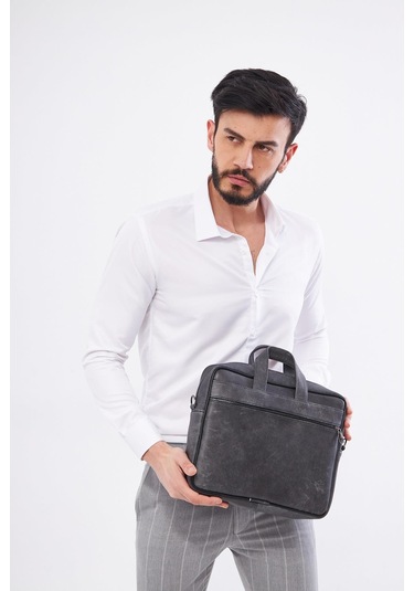 Derinss Dub3075 Hakiki Deri Gri Gölge Macbook Ve Notebook Çantası 001