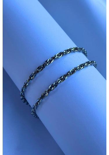 El İşçiliği Paslanmaz Çelik Zincir Erkek Kolye Gümüş