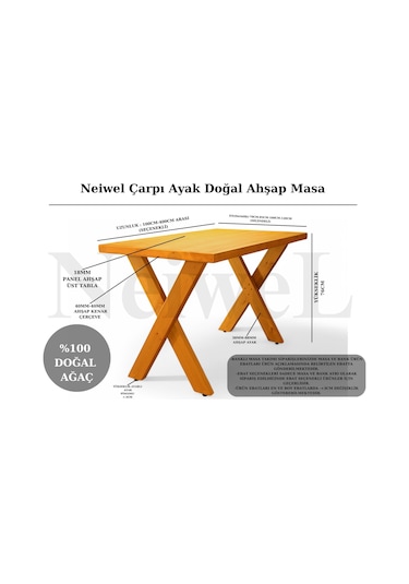 Neiwel Enax Doğal Ahşap Çalışma Ve Ofis Masası-70cm-100cm Açık Ceviz