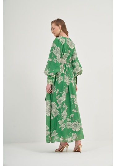 Ftz Kadın Tansel Desenli Elbise Yeşil 31057 Yeşil