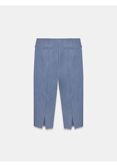 Dilvin 72649 Yırtmaçlı Kumaş Bermuda-indigo İndigo