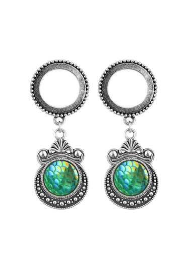 Homyl Kulak Tıkaçları Tünel Yeşil Balık Pulu Dangle 18-mm Gümüş