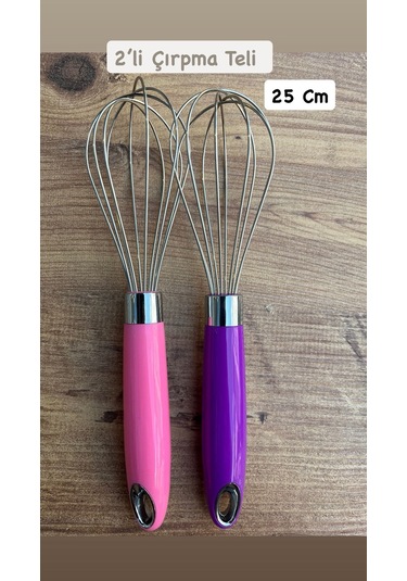 2 Adet 25 Cm Paslanmaz Çelik Metal Çırpma Teli Yumurta, Kek Ve Hamur Karıştırma Çok Renkli