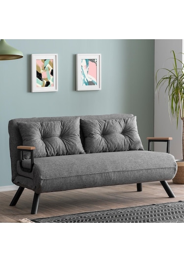 Pafu Sando İkili Keten Katlanır Yataklı Koltuk Gri Açık Gri