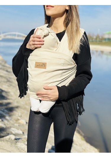Krem Anakucağı Cepli Bebek Taşıma Şalı, Bebek Askısı Sling