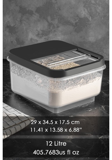 Meleni Home 2'li Mega Boy 12 Lt Kayar Kapaklı Bakliyat Erzak Saklama Kabı Un Çay Şeker Saklama Kutusu Antrasit