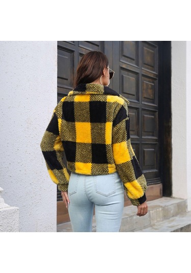 Sonbahar Ve Kış Kadın Ceketi Ceket Ekose Çift Taraflı Kadife Ceket Fener Kol Gevşek Uzun Kollu Kısa Ceket Siyah Sonbahar Ve Kış Kadın Ceketi Ceket Ekose Çift Taraflı Kadife Ceket Fener Kol Gevşek Uzun Kollu Kısa Ceket Siyah