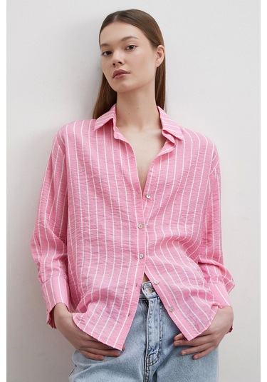 Çizgi Desenli Gömlek Pembe Pembe