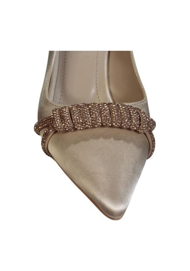 Yazkış Kadın Siyah Krem Saten Üzeri Taşlı 6cm Kadeh Topuk Sivri Burun Düğün Nişan Abiye Steltto Ayak 001