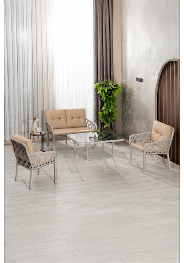 Lumisgarden Neva Rattan Bahçe Takımı 2+1+1 +masa Bej