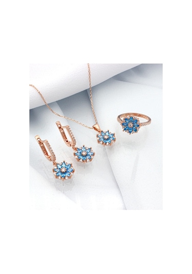 925 Ayar Gümüş Nergis Çiçeği Takı Seti-Rose Kaplama