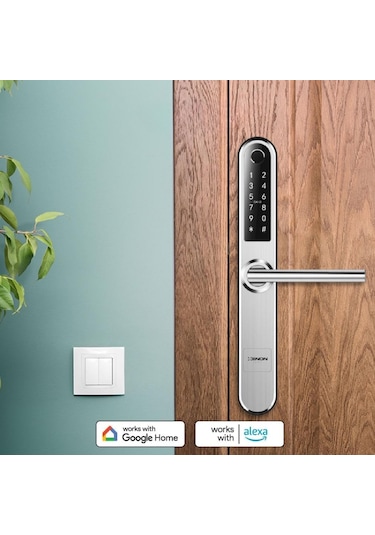 Akıllı Kapı Kilidi Parmak İzi Dokunmatik Şifre Girişli Gümüş