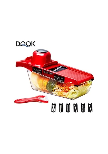 Çelik Bıçaklı Sebze Doğrayıcı Dilimleyici Patates Soyucu Havuç Peynir Rendesi Sebze Dilimleyici Mutfak Aksesuarları Kırmızı Kırmızı