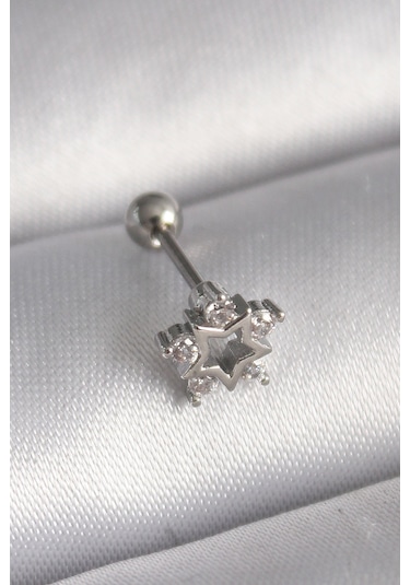 316l Çelik Gümüş Renk Zirkon Taşlı Yıldız Model Tragus Piercing Renkli