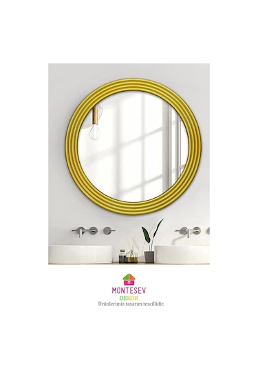 Zümrüt Gold Dekoratif Ayna Yuvarlak Işlemeli Duvar Aynası 43 Cm Altın