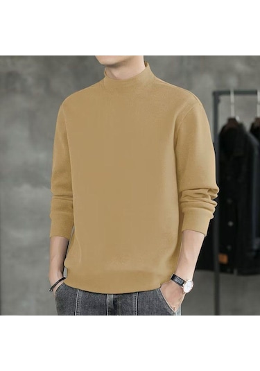 Erkek Sonbahar/kış Polar Kapşonlu Üst Yarı Yüksek Yaka Bol Uzun Kollu Tişört Sıcak Tabanlı Gömlek Erkek Haki Erkek Sonbahar/kış Polar Kapşonlu Üst Yarı Yüksek Yaka Bol Uzun Kollu Tişört Sıcak Tabanlı Gömlek Erkek Haki