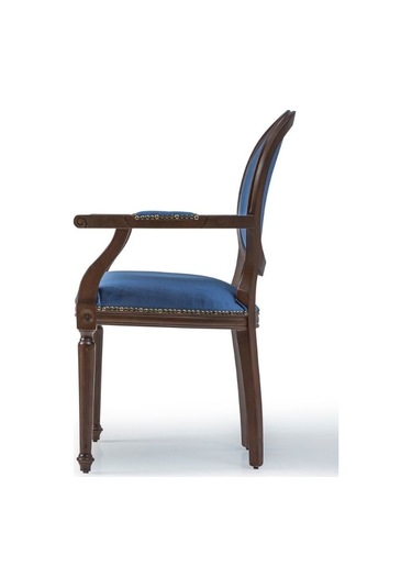 Madalyon Kolçaklı Ahşap Klasik Sandalye Mavi