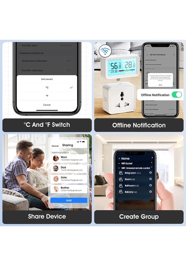 Lemestar Akıllı Wifi/bt Nem Ve Sıcaklık Ölçer - Uzaktan Kontrol, Grup Yönetimi, Tip-c Şarj, Duvara Monte