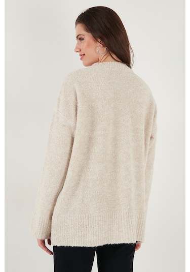 Lela Regular Fit Dik Yaka Yumuşak Dokulu Triko Bayan Kazak 4616222 Taş