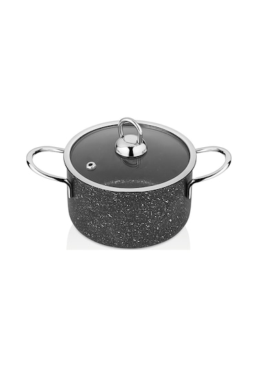 Polochef Hilal Granit Mini Tencere 16 Cm Kapaklı Siyah İndüksiyonlu Siyah