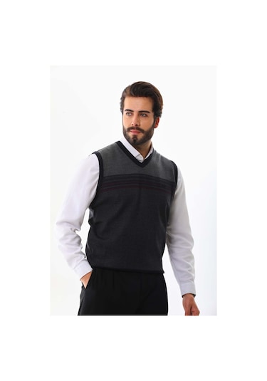 Pelikan Erkek Desenli V Yaka Süveter 9602 Lacivert