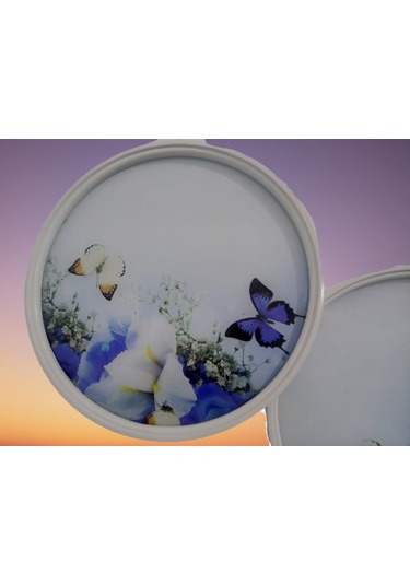 Zigon Sehpa Çember Mavi Kelebek Model Kayın Retro Parlak Ceviz 3