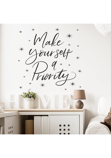 İngilizce Önceliğiniz Olsun Yatak Odası Ev Dekorasyonu Pvc Duvar Sticker Kendinden Yapışkanlı 32 39cm Şeffaf