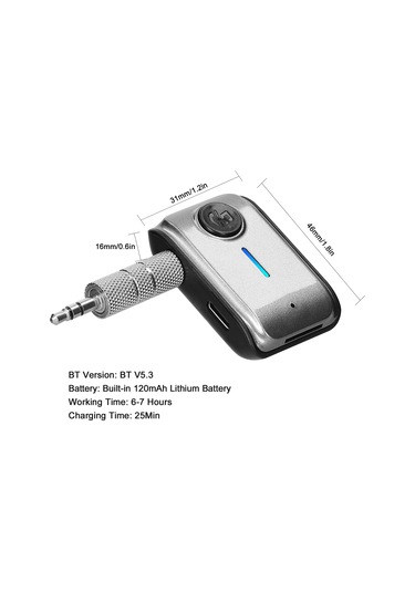 Jeehugo Bt5.3 Araç Aux Alıcı, Hands-free Arama, Tf Kart Desteği, 6-7 Saat Pil Süresi, Siyah-gri