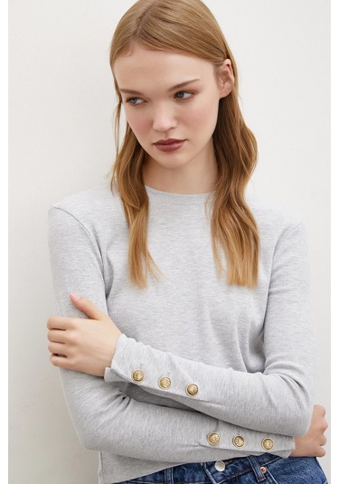 Kolu Düğmeli Bluz Gri Gri