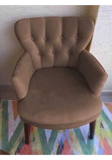 Kayser Home Berjer - Tekli Koltuk - Düz Renk Babyface Kumaş - Ahşap Ceviz Ayak - Kahverengi Kahverengi