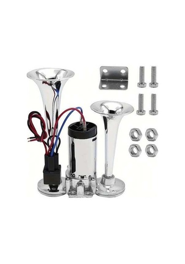 Pazly 12v Çift Borulu Kornası - Gümüş Renk - Tüm Araçlar İçin