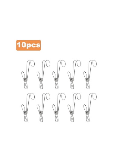 10 Pcs Silver-10 Paket Paslanmaz Çelik Metal Uzun Kuyruk Klip Kanca İle Elbise Pimleri Asılı Evrensel Klipler Mutfak Banyo Ofis Aletleri İçin
