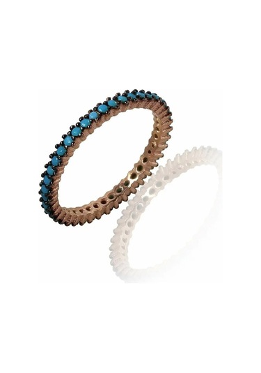 Omar Silver Kadın Turkuaz Taşlı Tek Sıralı Tamtur