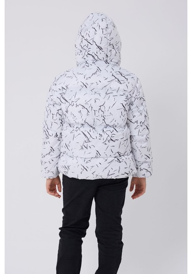 Erkek Çocuk Beyaz Çıkabilir Kapüşonlu Su Ve Rüzgar Geçirmez Cepli Kışlık Şişme Mont & Kaban & Parka Beyaz