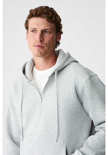 Grimelange Justus Erkek Kapüşonlu Kanguru Cepli Fermuar Yakalı Grimelanj Sweatshirt Grimelanj