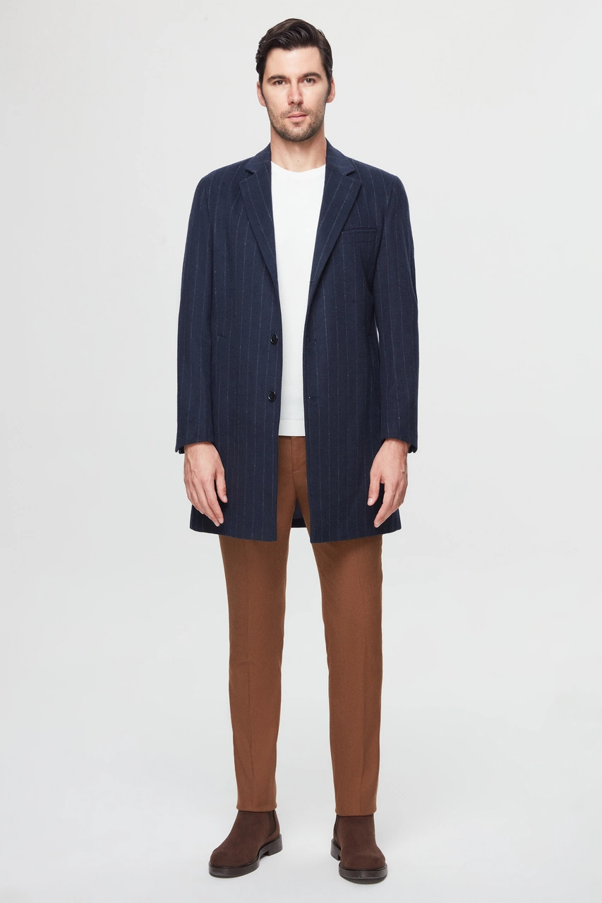 Ds Damat Regular Fit Lacivert Çizgili Yünlü Palto 1hf083220016m 101