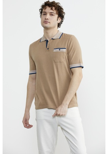 Renk Kombinli Cepli Koton Triko Tişört - Kamel Çok Renkli
