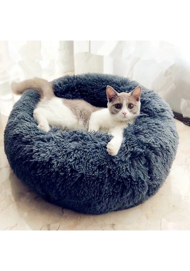 Fochsia Kayısı Tarzı 40cm Yuvarlak Kedi Yatağı - %100 Pamuklu Uzun Peluş - Ev Yumuşak Evcil Hayvan Yatağı