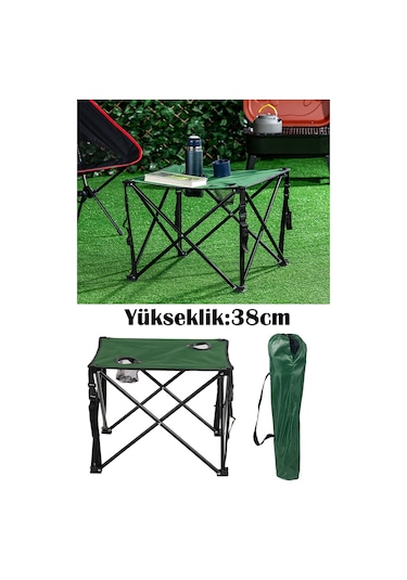Katlanır Kamp Masası Çantalı Bardak Gözlü Kanvas Kumaş Ha041 Siyah - Yeşil