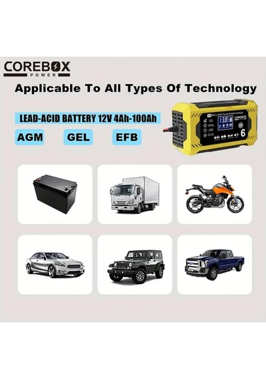 Chuangyinshop Red 12v 6a Corebox Akıllı Akü Şarj Cihazı Lcd Ekran Araç Kamyonet Motosiklet Aküsü