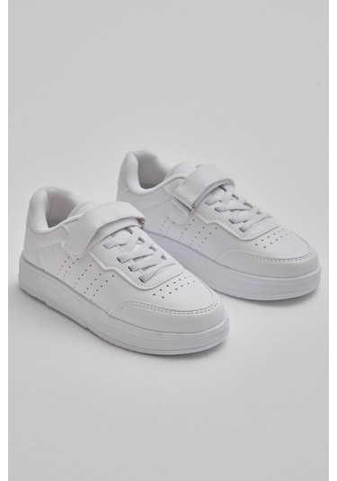 Faylon Hafif Taban Bağcıklı Çocuk Unisex Beyaz Günlük Spor Ayakkabı Tbprf010 Beyaz